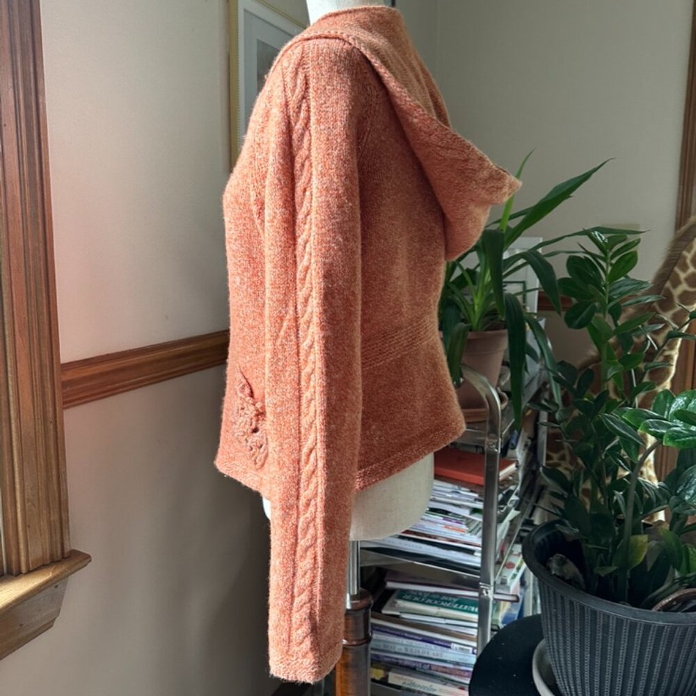 Sleeping On Snow, Anthropologie, Zip Hoodie Sweater, Orange, Crochet Pockets, XL - Picture 6 of 13